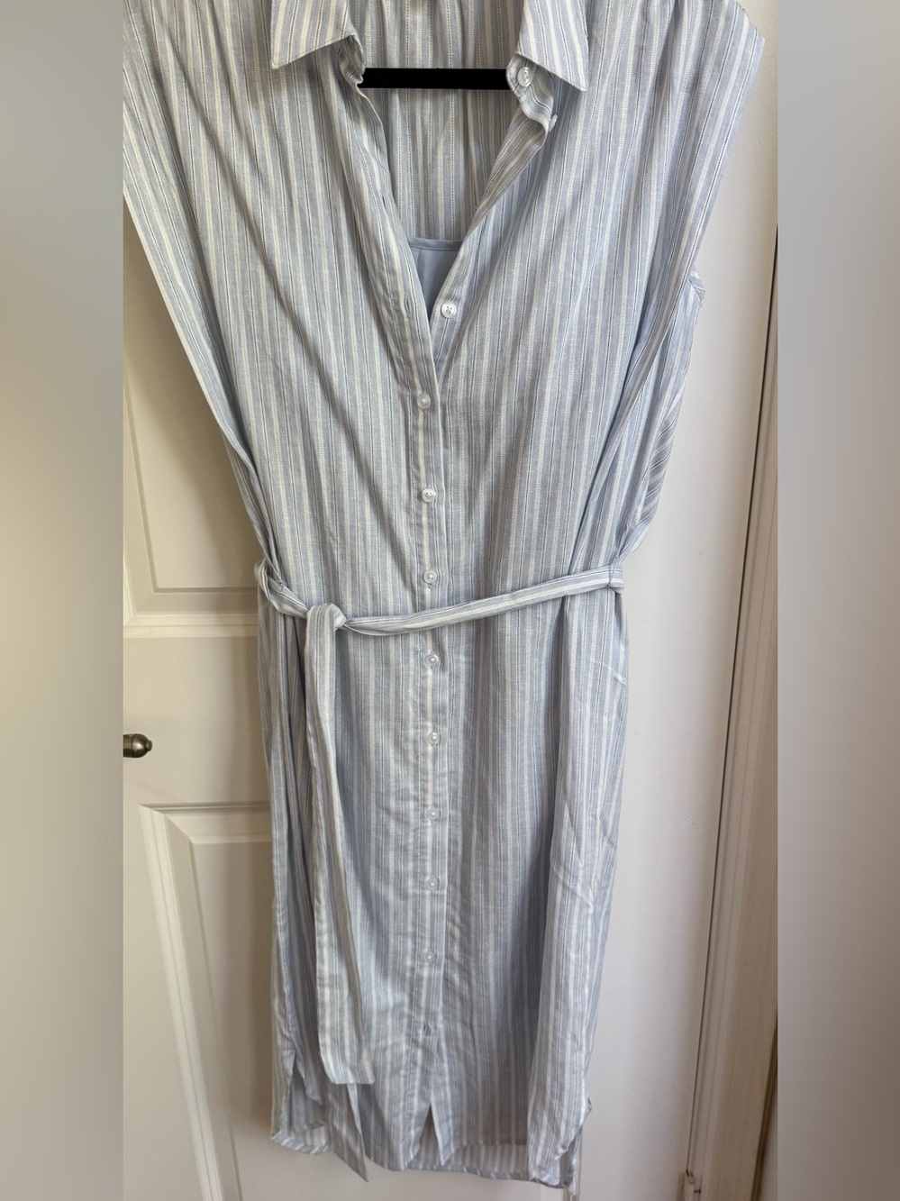 Banana Republic Light Blue Striped Shirt Dress with Waist Tie